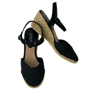 Lauren Ralph Lauren Capricia Black Espadrille Wedge Sandal Shoe, Size 7